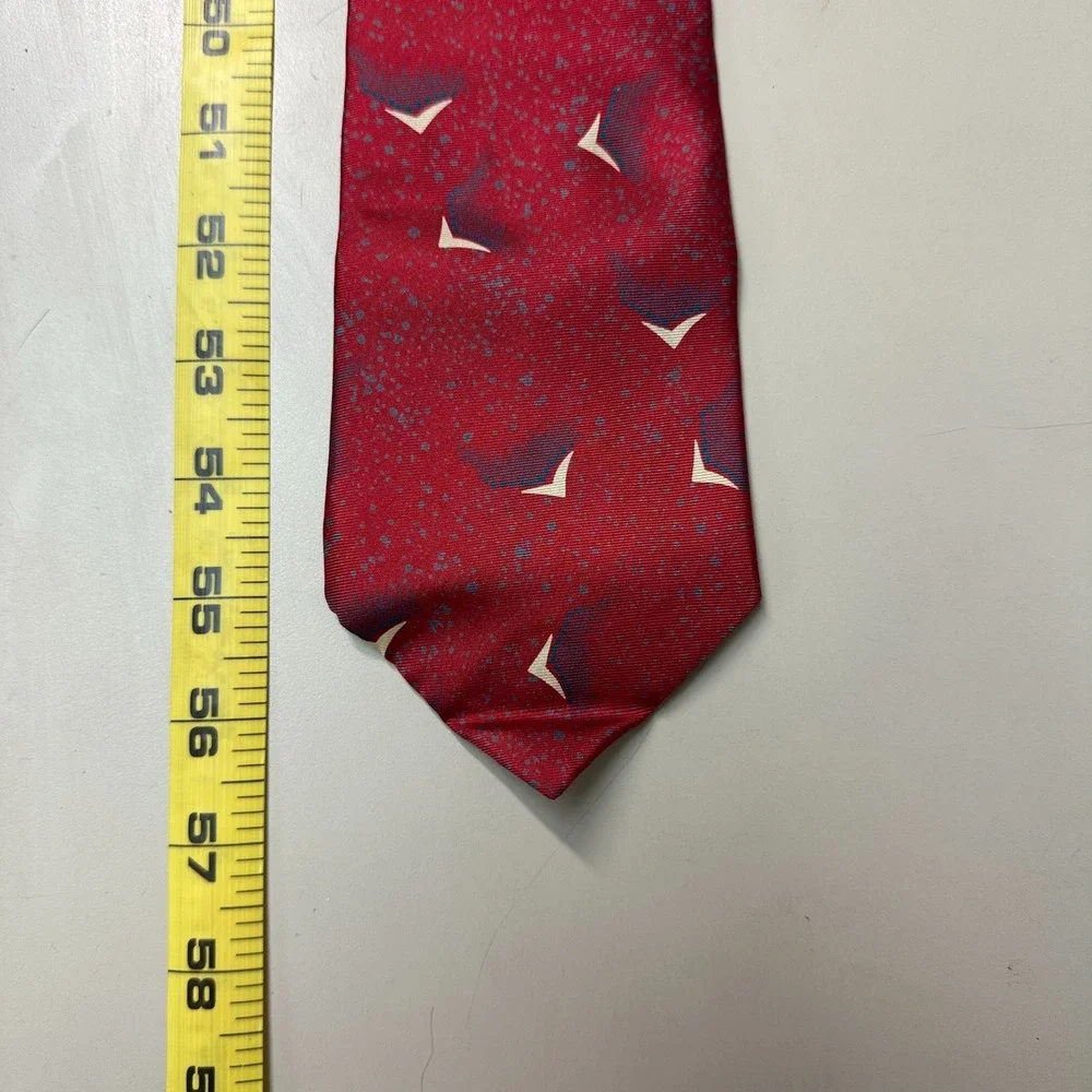 Jones New York Mens Silk Tie Red Blue Abstract Geometric Speckled Made in USA